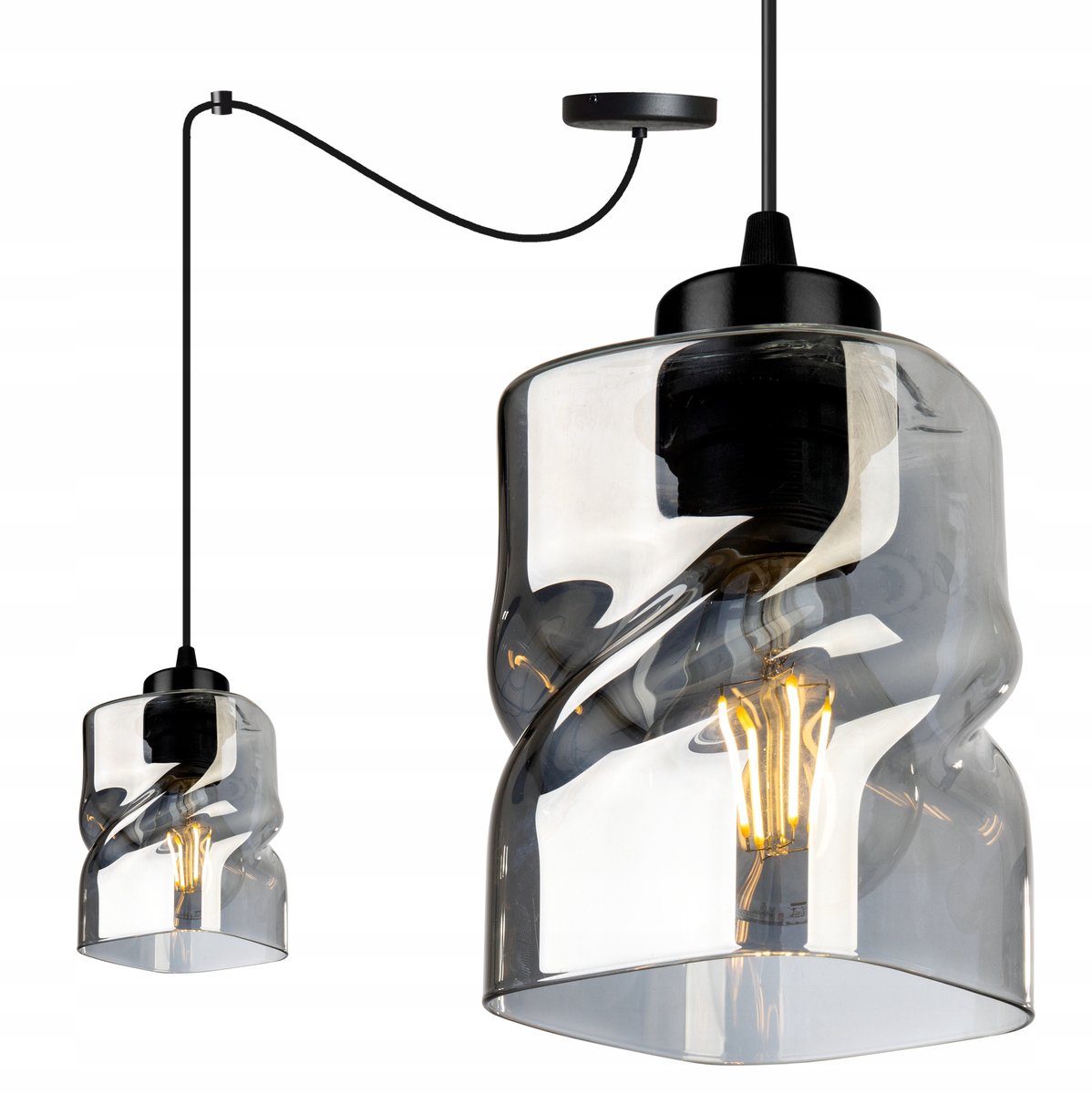 Moderne Spider Niki hanglamp met glazen kap - Zwart/Aluminium/Mijnhout
