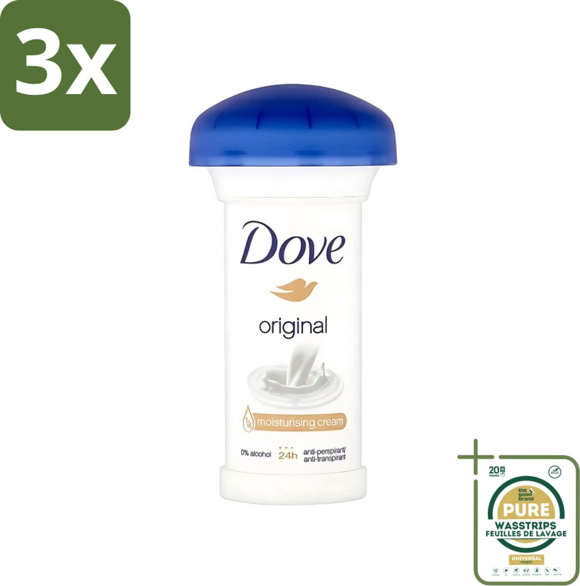 3 x Dove - Deodorant - Roll-on - Original - Frisse geur en bescherming - 50 ml - Grootverpakking - Dove Deodorant Stick - Anti-transpirant - Okselbescherming - Zweetgeur - Gevoelige Huid