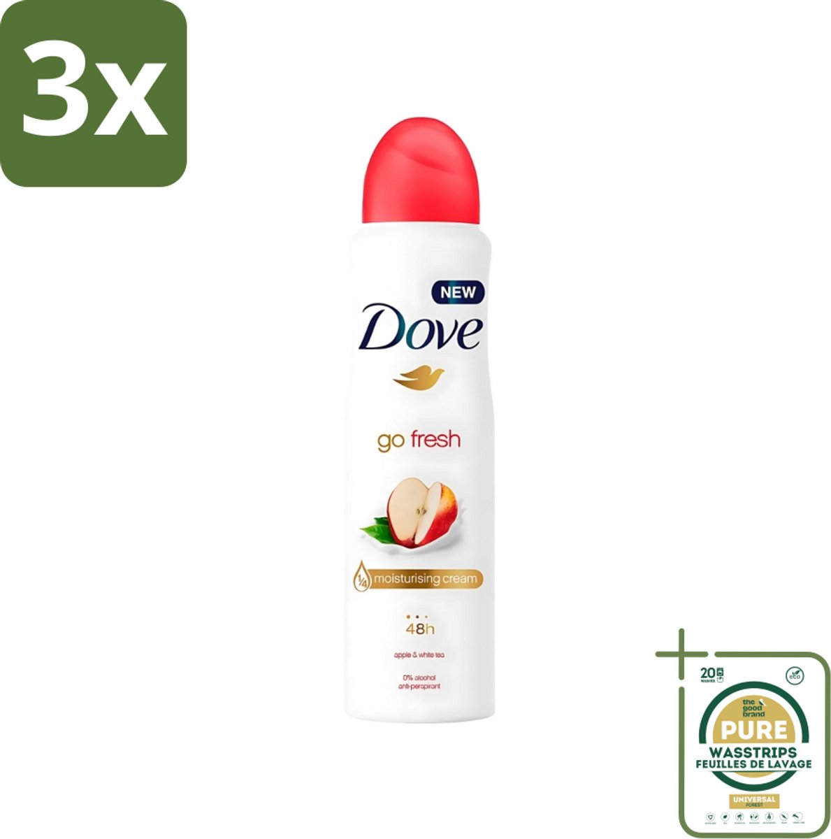 3 x Dove - Deodorant - Go Fresh Apple & White Tea - Verfrissend en fruitig - 250 ml - Grootverpakking - Dove Go Fresh Apple & White Tea - Deodorant Spray - Fris - Fruitige Geur - Anti-transpirant