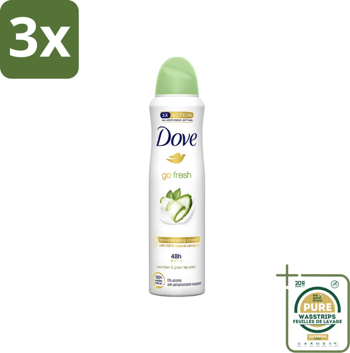 3 x Dove - Deodorant - Go Fresh Cucumber & Green Tea - Frisse en kalmerende geur - 250 ml - Grootverpakking - Dove Go Fresh - Cucumber & Green Tea - Deodorant Spray - Fris - Kalmerend