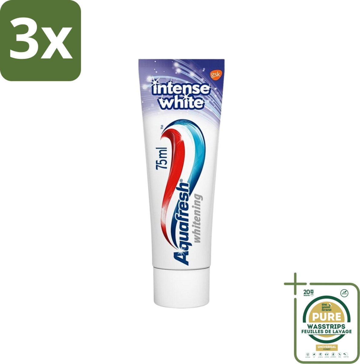 3 x Aquafresh Tandpasta Intense White 75 ml - Grootverpakking - Tandpasta - Witte Tanden - Tanden Reinigen - Vlekken Verwijderen - Gezond Tandvlees
