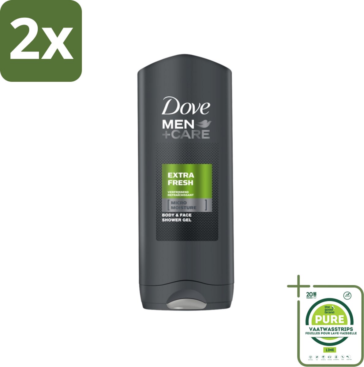 Dove - Douchegel - Men+ Care Extra Fresh - Verfrissend en energiegevend - 250 ml - Voordeelverpakking - 2 stuks - Douchegel - Huidbeschermend