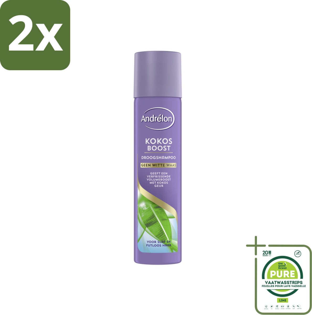 Andrélon Droogshampoo Kokos Boost 245 ml - Voordeelverpakking - 2 stuks - Droogshampoo - Kokos boost