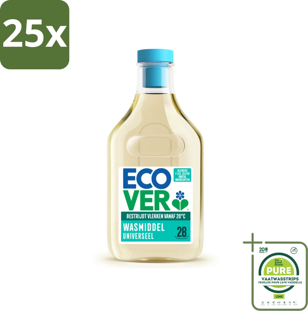 25 x Ecover Wasmiddel Universeel Kamperfolie & Jasmijn 28 Wasbeurten 1 liter - Grootverpakking - Ecover Universeel Wasmiddel - Koud Wassen - Plantaardig Wasmiddel - Milieuvriendelijk Wasmiddel - Vegan Wasmiddel