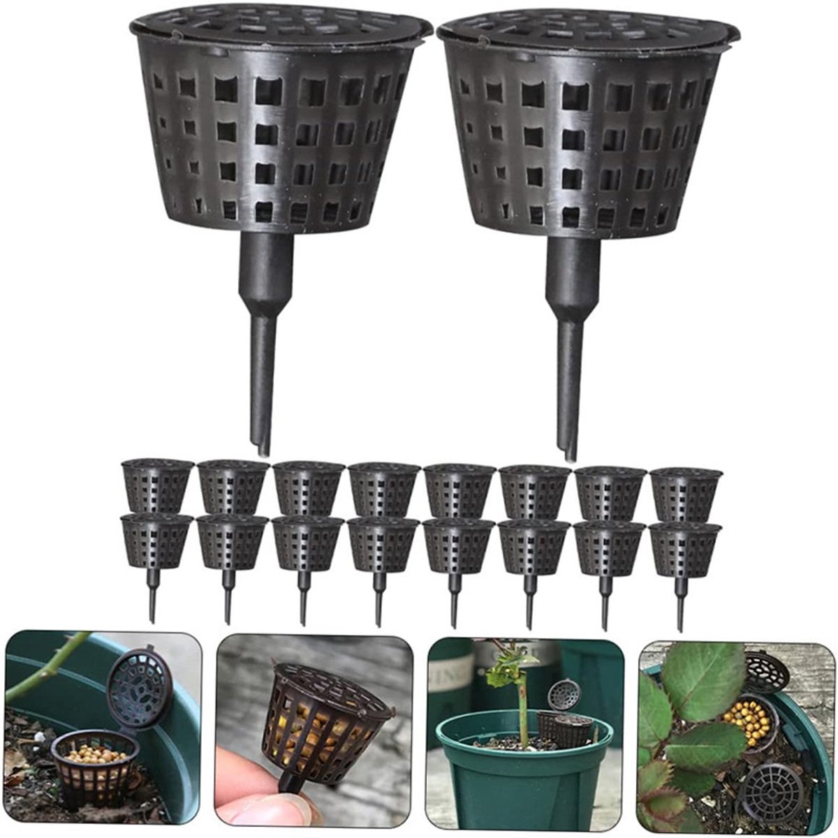 50 stuks-Mestbak met deksel - Mestmand voor planten - Mestmand - Tuinbenodigdheden - Geschikt voor bonsaiplanten - Zwart - 5*2*3 cm