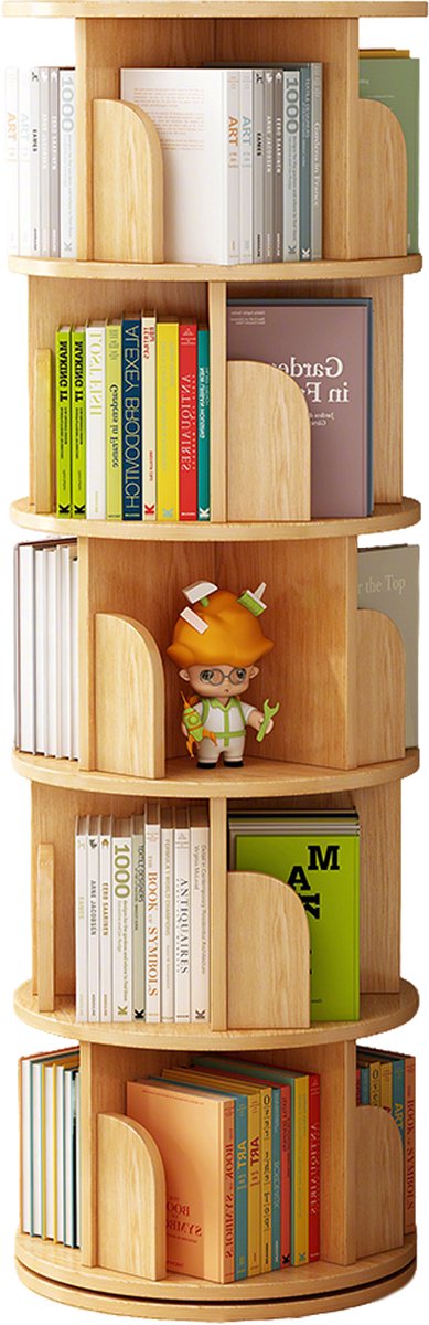 360 graden draaibare boekenkast - 5-laags houten boekenrek - 46x46x157 cm - 360° Draaibaar - Slaapkamer en Woonkamer Houtkleur