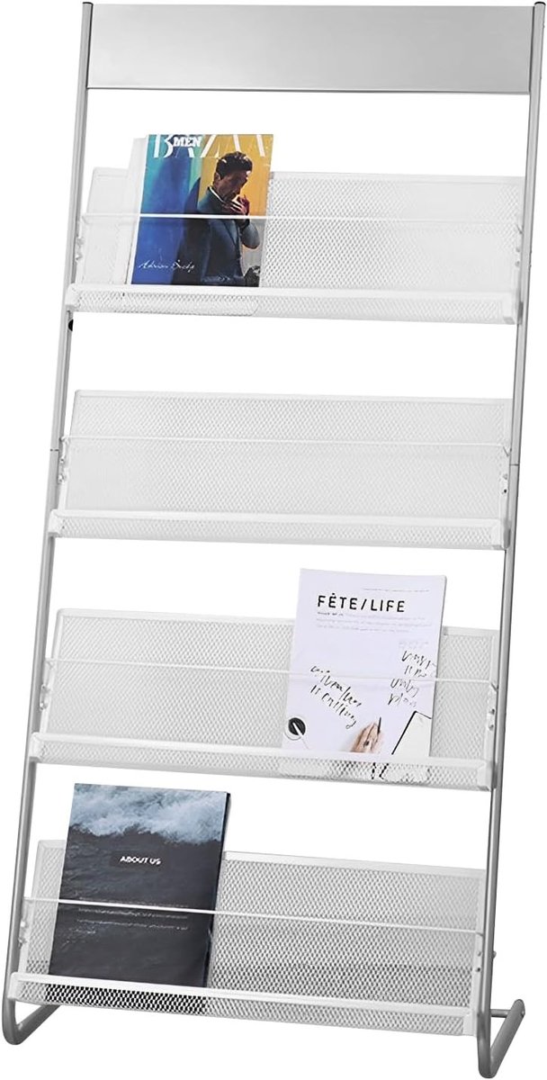 Brochurehouder voor op de vloer, 4-laags tijdschriftenstandaard van metaal, informatie- en literatuurstandaard voor winkels en evenementen