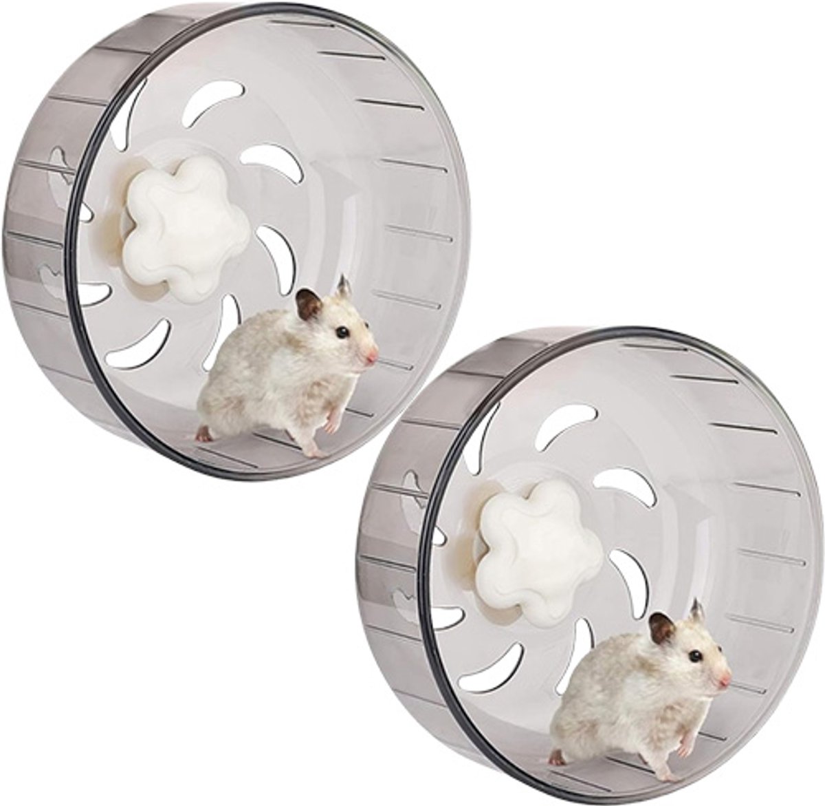 Hamsterloopwiel - Hamsterspeelgoed - 2 stuks - 13 cm diameter - Speelgoed voor kleine dieren - Acryl - Geschikt voor chinchilla's, hamsters en andere kleine huisdieren - Grijs