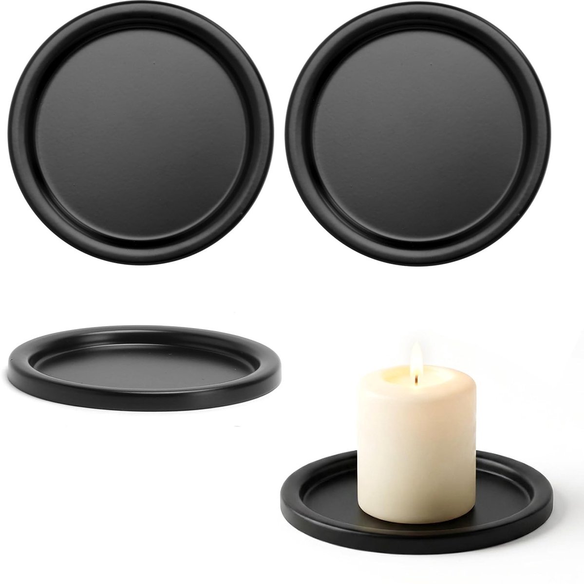 Elzusha - Set van 4 Metalen Kaarsenhouders Rond Zwart