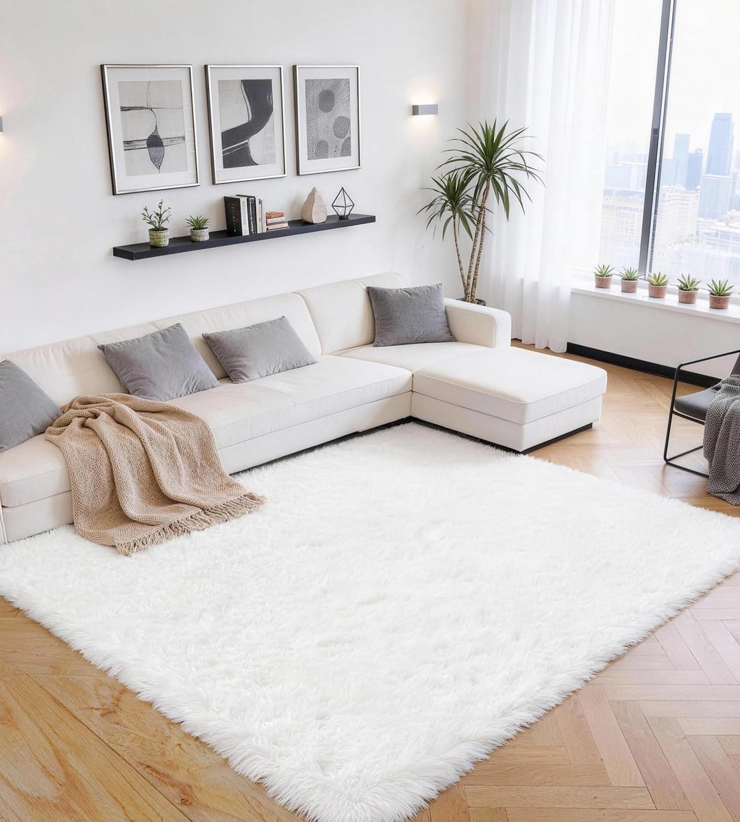 Elzusha - Fluffy Vloerkleed - Super Zacht Langpolig Wit 80 x 150 cm