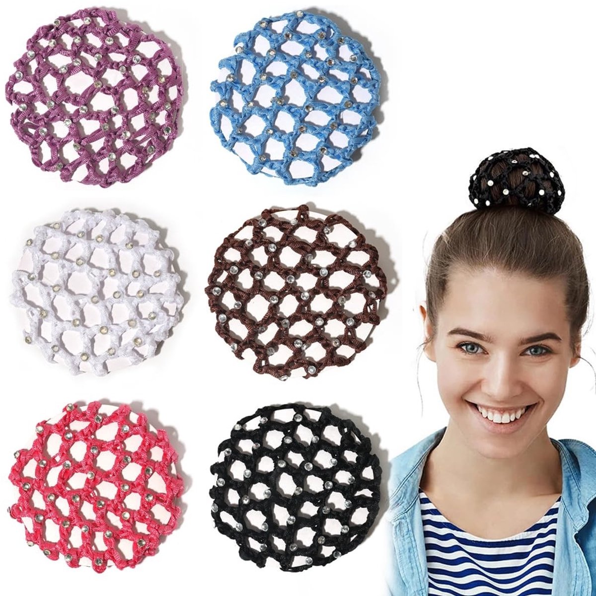 Elzusha - Set van 6 Haarnetten met Glitter voor Gymnastiek