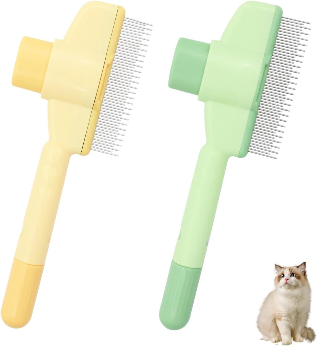 Kattenborstel en hondenborstel set, zelfreinigende vachtborstel voor lang en kort haar, verwijdert losse haren en ondervacht effectief