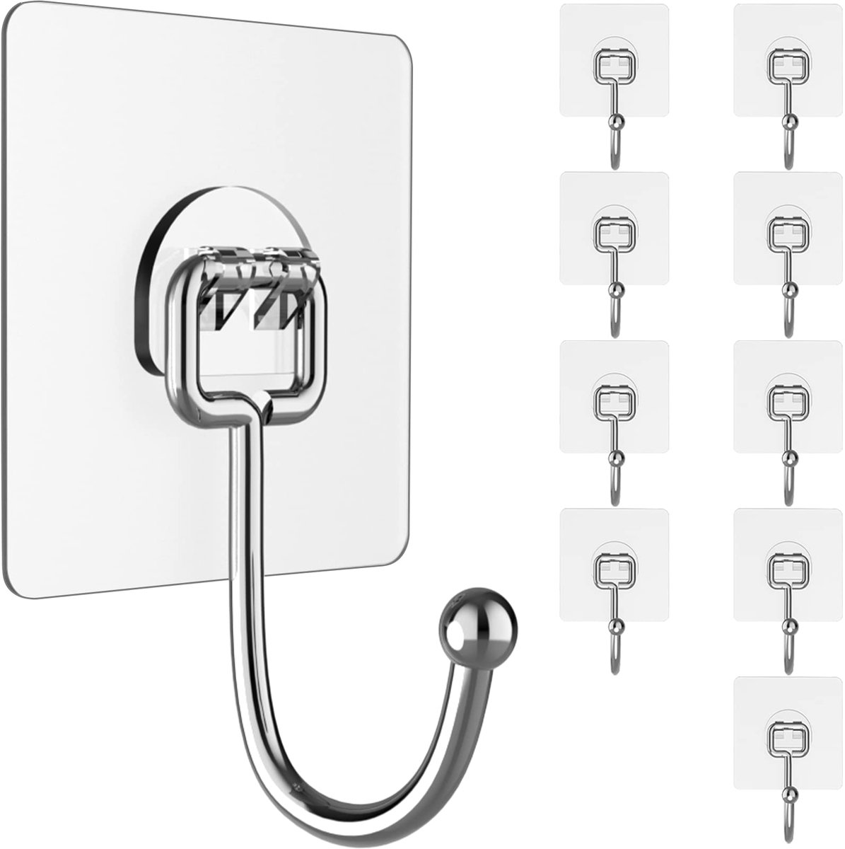 Grote haken om op te hangen, zwaar belastbaar, 20 kg (max), 10 stuks, wandhangers zonder nagels, zelfklevend - ShopVlot