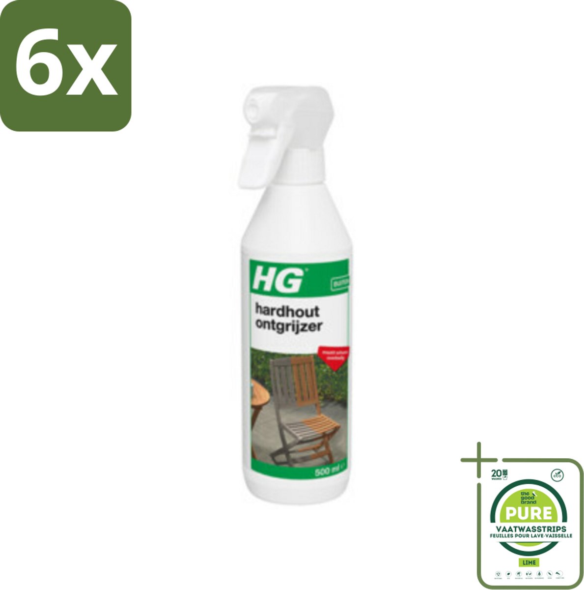 HG Hardhout Ontgrijzer 500 ml - Voordeelverpakking - 6 stuks - Hardhouten tuinmeubelen - Houtontgrijzer