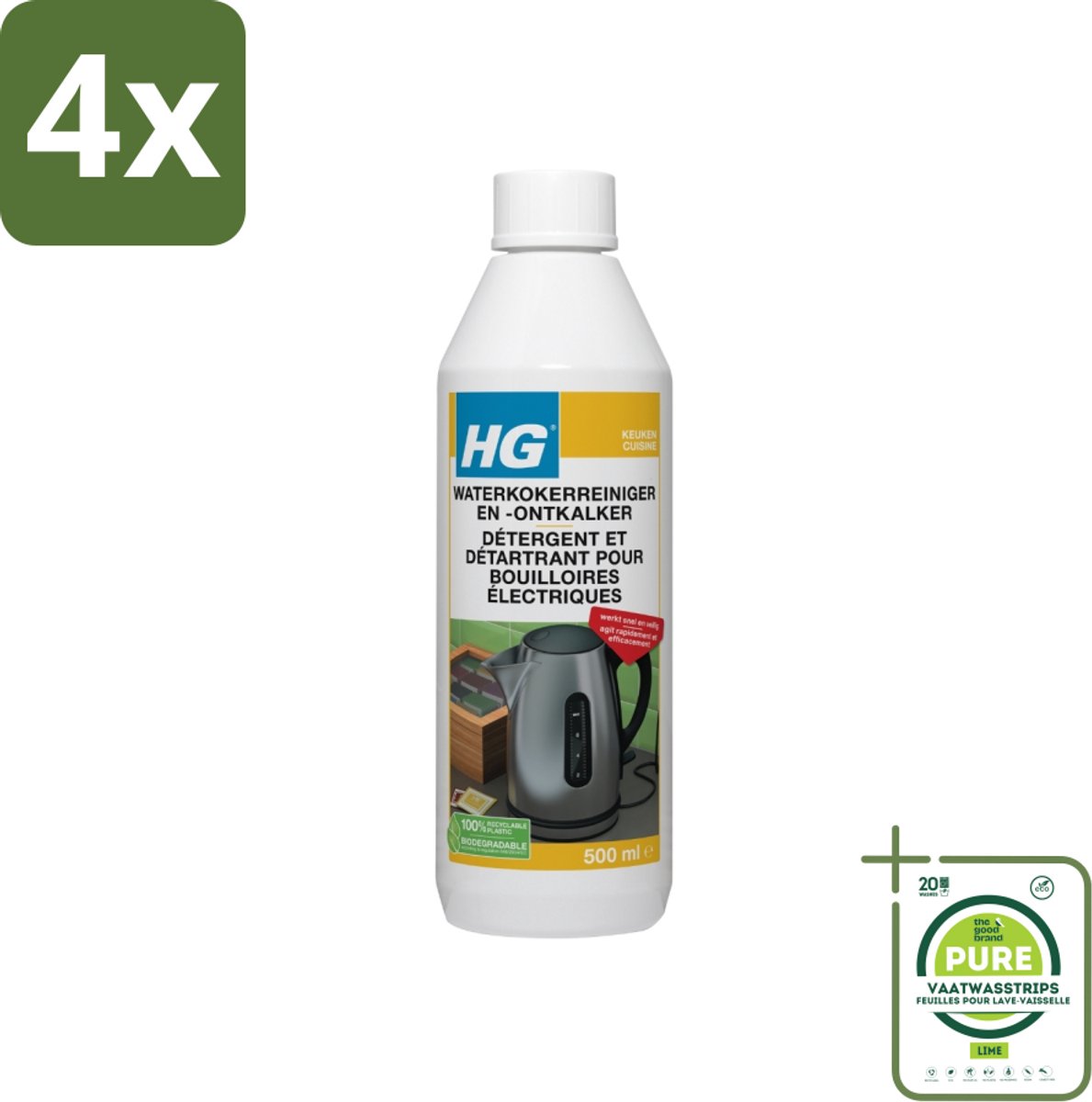 HG Waterkokerreiniger En -ontkalker 500 ml - Voordeelverpakking - 4 stuks - Waterkoker reiniger - Ontkalker waterkoker