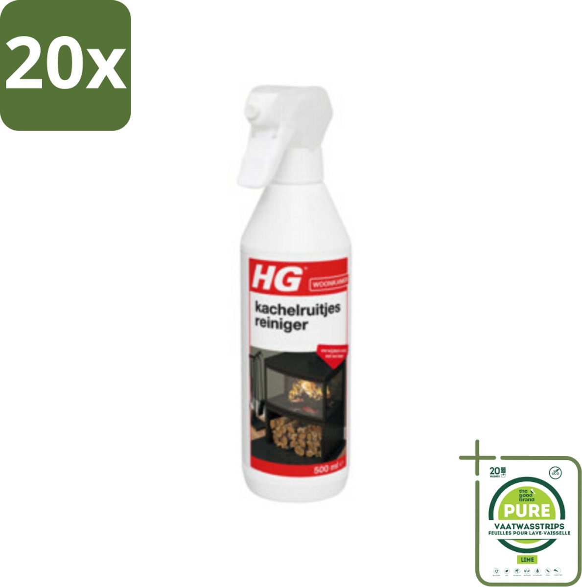 20 x HG Kachelruitjes Reiniger 500 ml - Grootverpakking - Kachelruitjes Reiniger - Roet Verwijderen - Haard Reiniging - Vuil Verwijderen - Kachel Schoonmaken