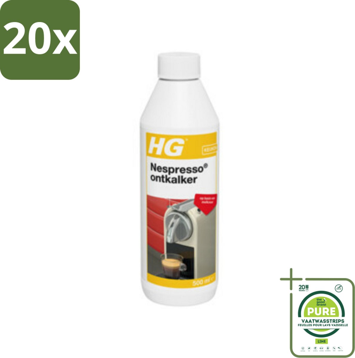 20 x HG Nespresso Ontkalker 500 ml - Grootverpakking - Nespresso Ontkalker - Koffiemachine Ontkalken - Kalk Verwijderen - Nespresso Onderhoud - Koffiemachine Schoonmaken