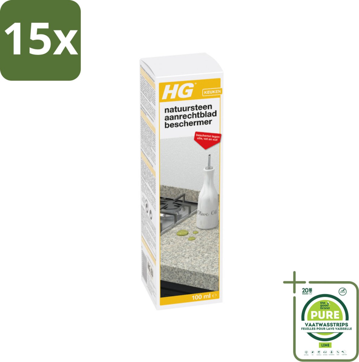 15 x HG Natuursteen Aanrechtbladbeschermer 100 ml - Grootverpakking - Natuursteen Bescherming - Aanrechtblad Beschermen - Vlekken Verwijderen - Marmer Onderhoud - Kalksteen Onderhoud