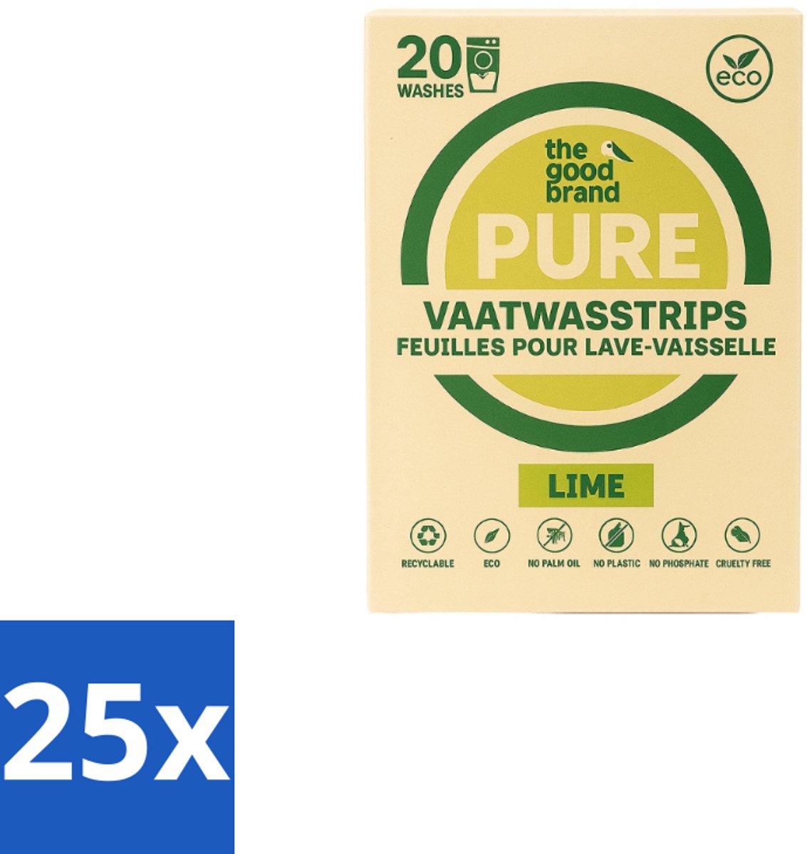 25 x The Good Brand - Vaatwasstrips - Lime- 20 wasbeurten - Vaatwasstrips - Plantaardig Wasmiddel - Duurzaam Vaatwasmiddel - Limoen Geur - Biologisch Afbreekbaar