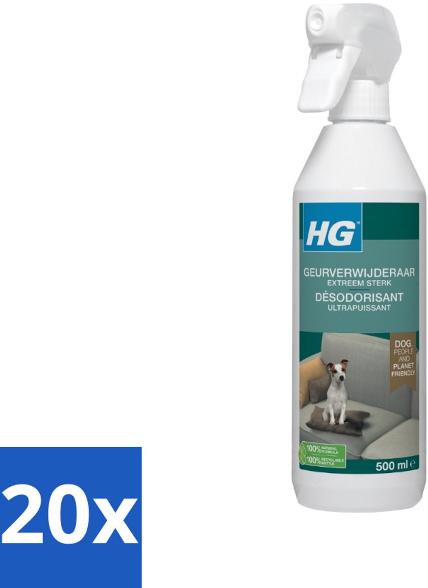 20 x HG - Geurverwijderaar Hond Spray - Extreem Sterk - Werkt Binnen 30 Minuten - 100% Biologisch - 500 ml - Geurverwijderaar Hond - Hond Geur - Geur Neutraliseren - Geurverwijderaar - Hond Geurproblemen