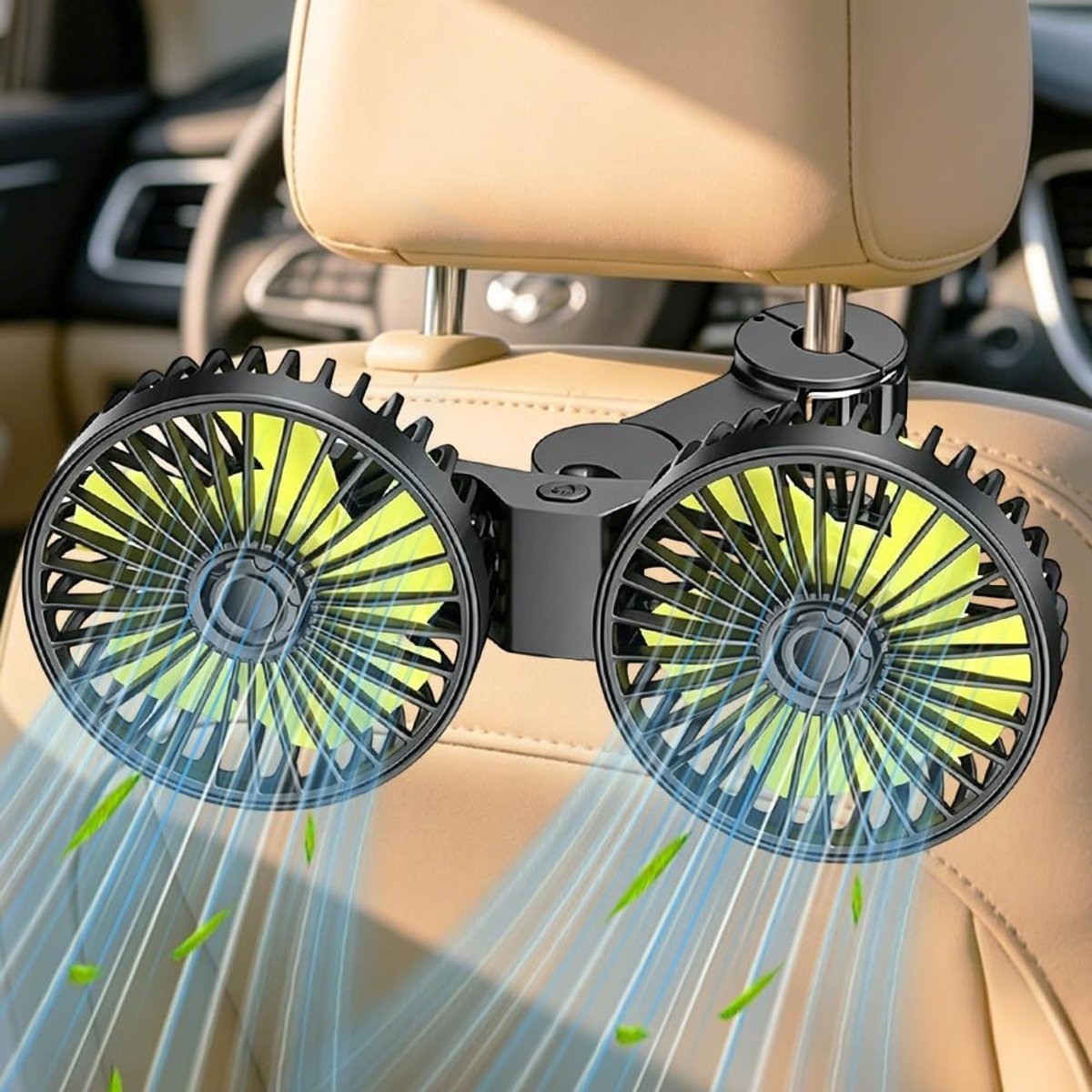 Elzusha - USB Auto Achterzitplaats Ventilator met 360° Draaiing en 3 Snelheden