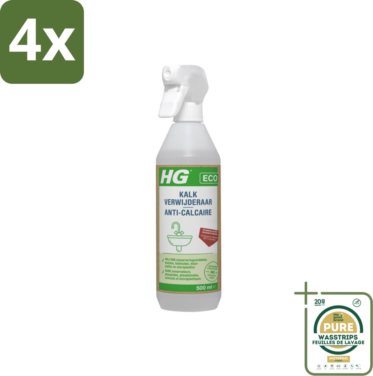HG Eco Kalkreiniger 500 ml - Voordeelverpakking - 4 stuks - Schoonmaak - Ecologisch