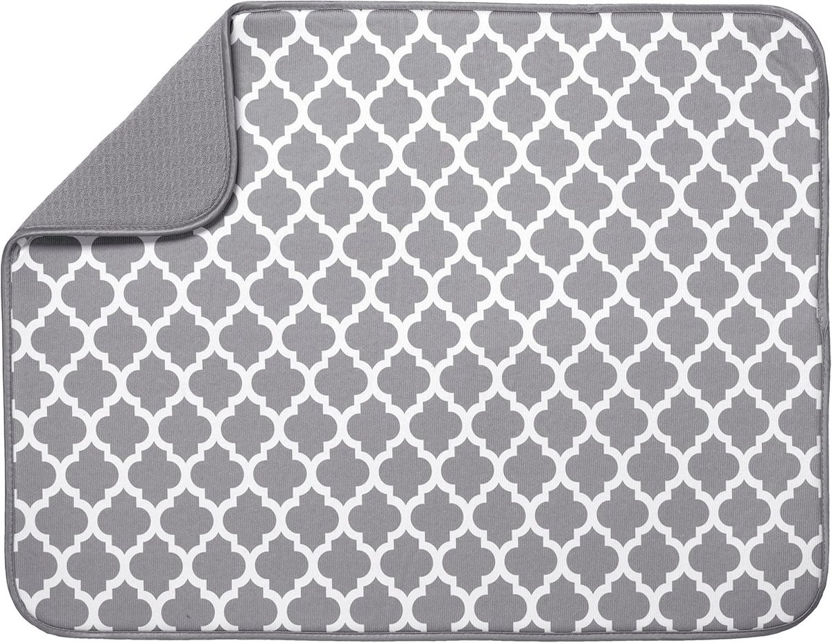 Droogmat voor Afwas, XL Formaat, Wit met Ruitpatroon - Ideaal voor Keuken en Afwasdroging