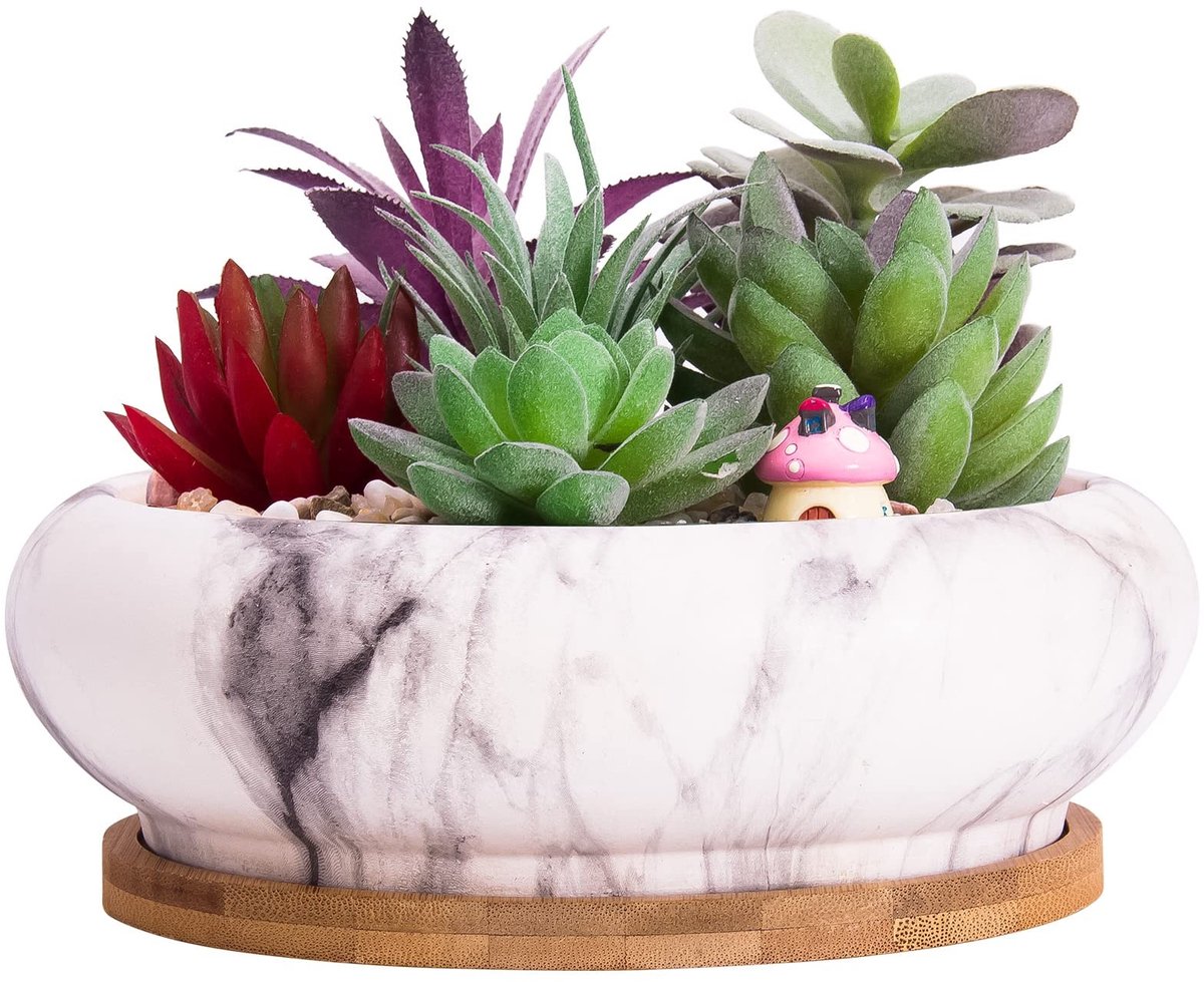 Elzusha - Grote Bonsai Pot met Afvoerschotel en Marmerlook