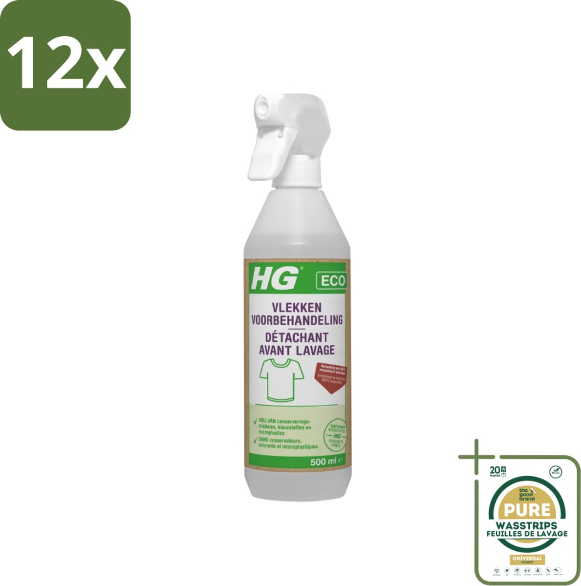 HG ECO - Vlekken Voorbehandeling - Duurzame Vlekkenverwijderaar - 500 ml - Voordeelverpakking - 12 stuks - Vlekken voorbehandeling - Milieuvriendelijk