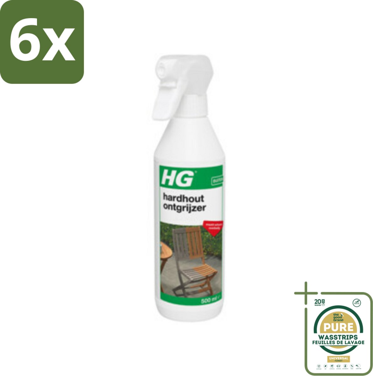 HG Hardhout Ontgrijzer 500 ml - Voordeelverpakking - 6 stuks - Tuinmeubelen schoonmaken - Hout reinigen