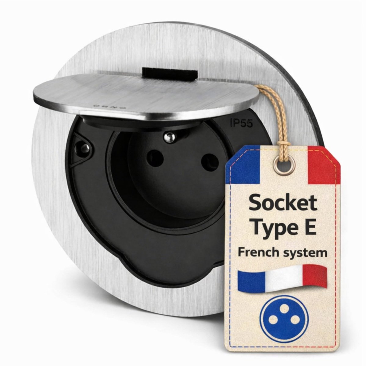 Elzusha - RVS Inbouw Socket IP55 met Scharnierdeksel
