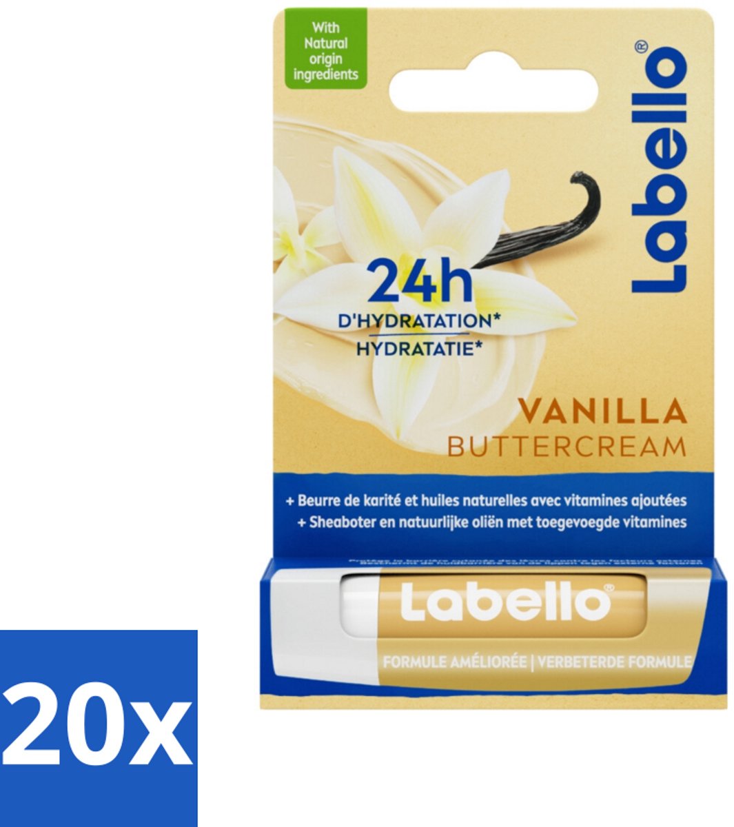 20 x Labello Lippenbalsem Vanilla Buttercream 4.8 gr - Lippenbalsem - Vanille - Hydratatie - Sheaboter - Lippen Verzorging