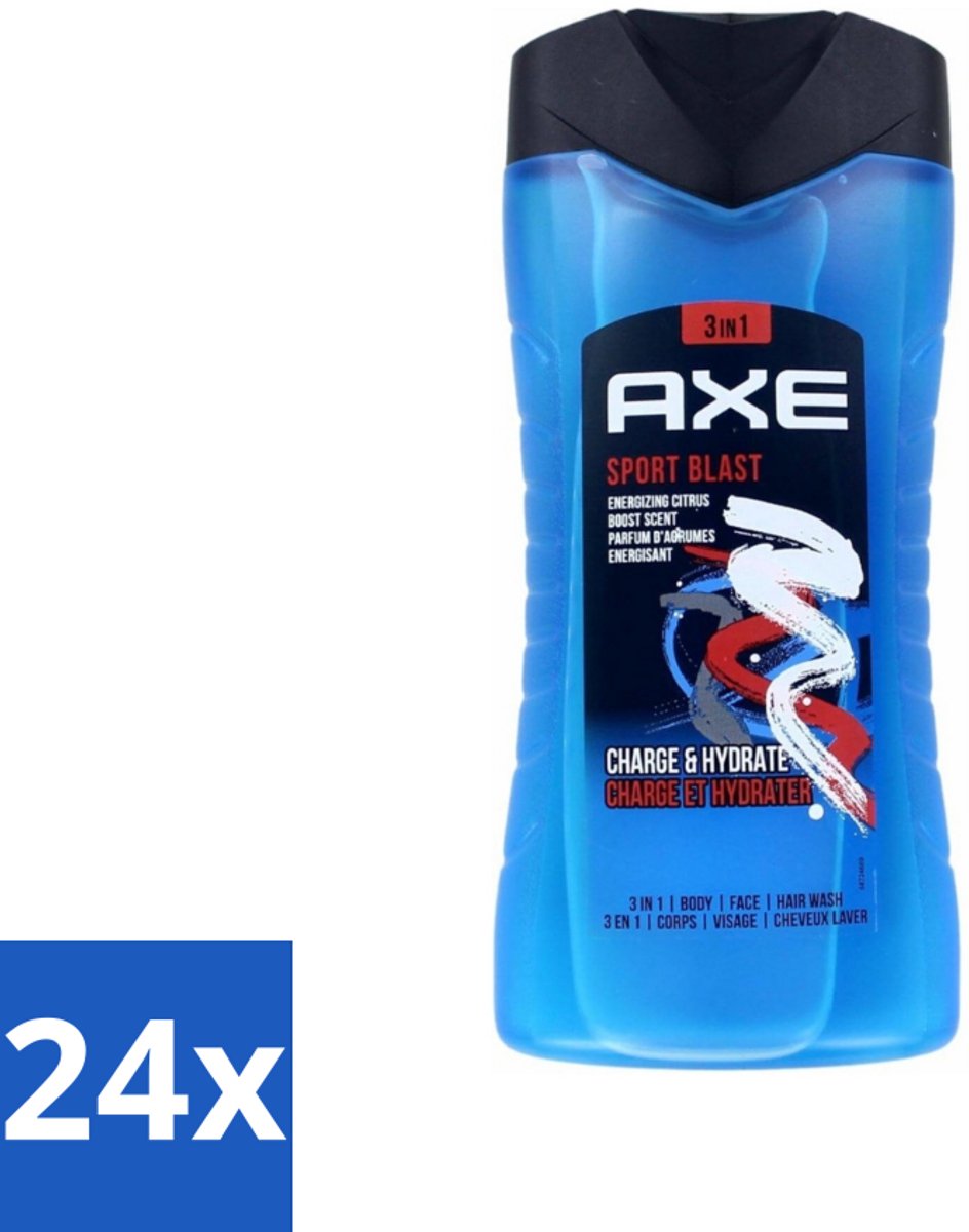 24 x Axe - 3-in-1 Douchegel - Sport Blast - Energizing Citrus - Hydraterend - 250 ml - Douchegel Sport - Sportgeur - Hydraterende Douchegel - Frisheid Na Training - Huid Verzorging