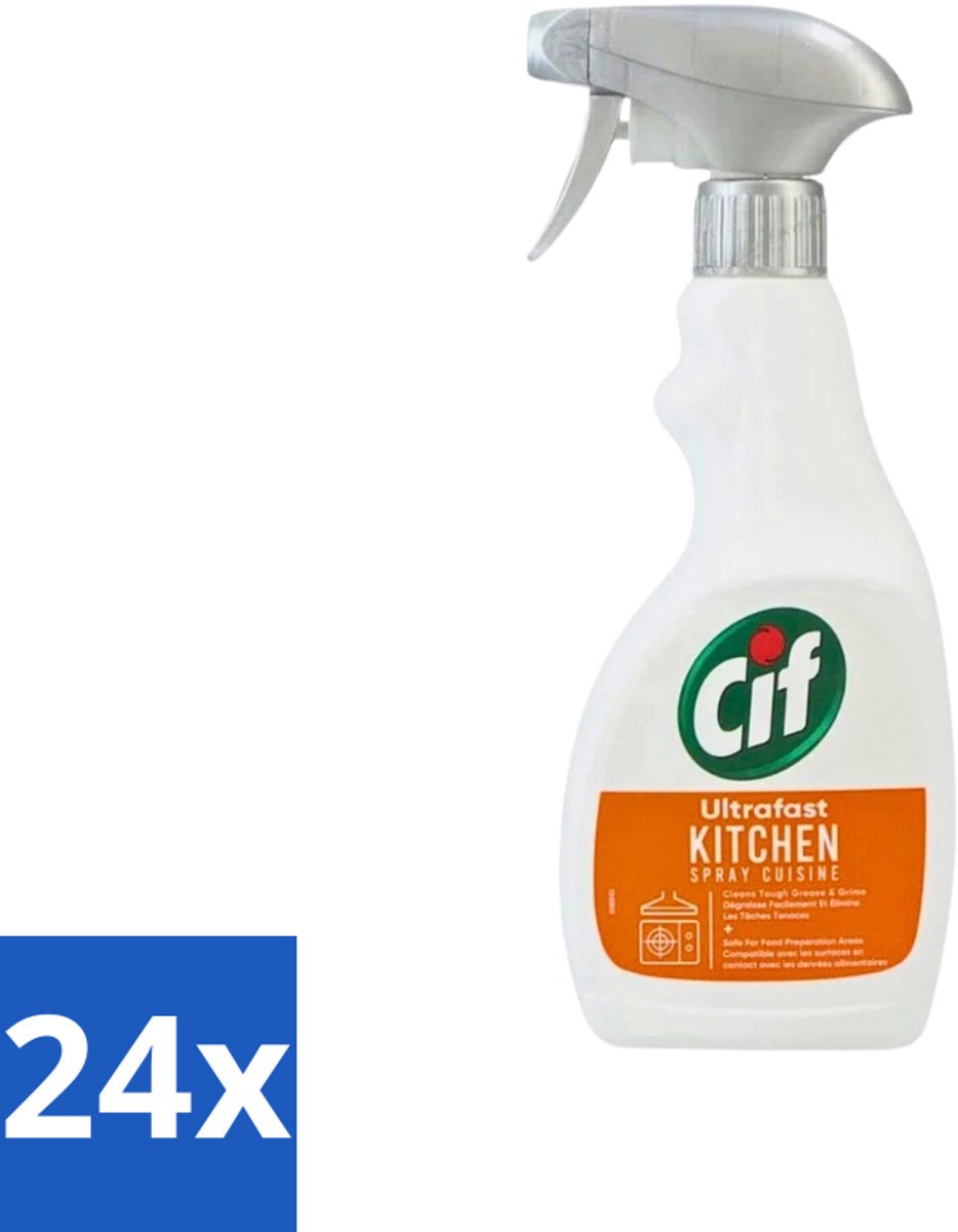 24 x Cif - Keuken Spray - Super Snel - Verwijdert Hardnekkig Vuil - 500ml - Keuken Schoonmaken - Vet Verwijderen - Keuken Vuil Verwijderen - Snel Schoonmaken - Voedselbereidingsoppervlakken