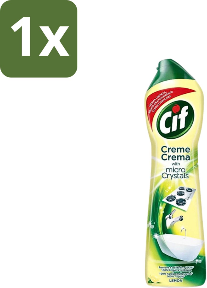 1 x Cif - Badkamer & Keuken - Schuurmiddel - Cream Lemon - 500 ml - Schoonmaakmiddel - Schuren - Vet Verwijderen - Kalkaanslag Verwijderen - Citrusgeur