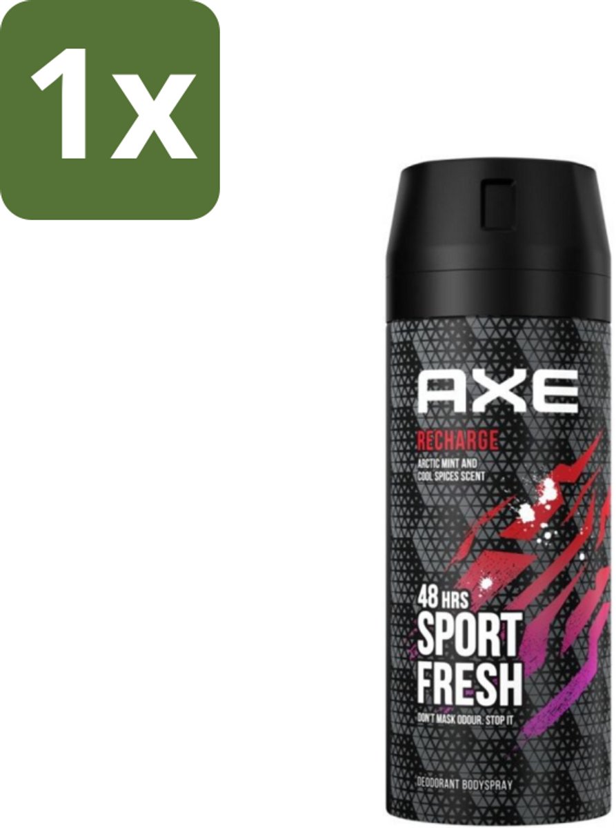 1 x Axe - Deodorant Bodyspray - 48hrs Sport Fresh - Recharge - Arctic Mint & Cool Spices - 150 ml - Axe Deodorant - Sport Fresh - Deodorant Bodyspray - Axe Recharge - Axe Ice Chill