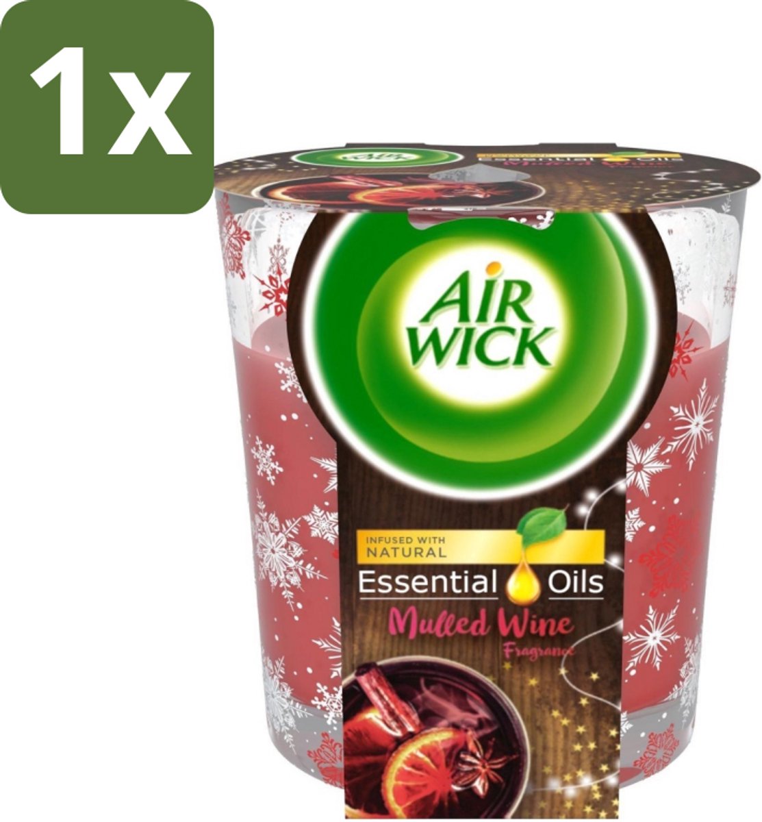 1 x Air Wick - Geurkaars - Essentiële Oliën - Glühwein - 105 g - Geurkaars - Glühwein - Essentiële Oliën - Wintergeur - Kaneel