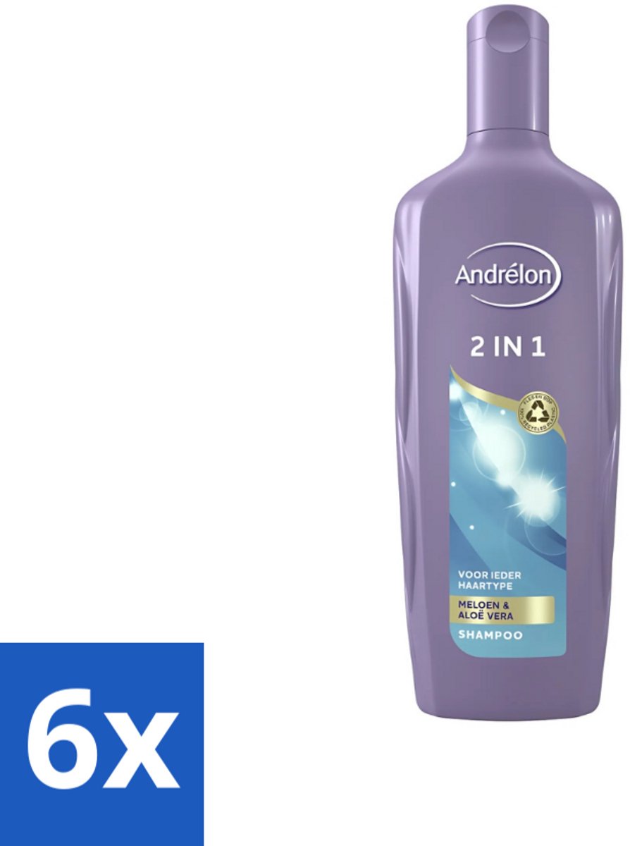 6 x Andrélon - 2-in-1 - Shampoo - Reinigt & Verzorgt - 300 ml - 2-in-1 Shampoo Conditioner - Meloen Shampoo - Aloë Vera Shampoo - Haar Reinigen - Haar Verzorgen
