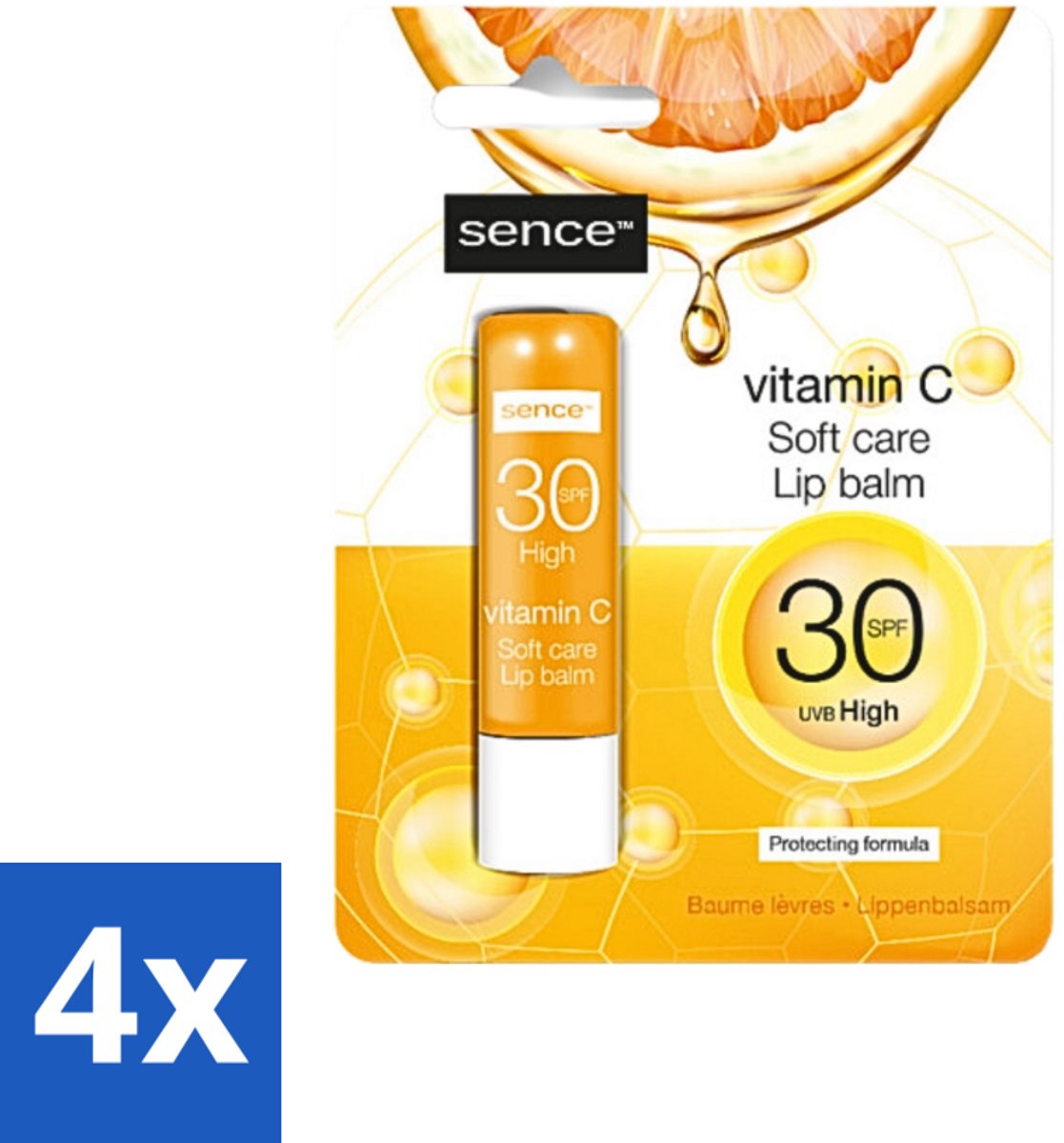 4 x Sence - Soft Care Vitamin C - Lippenbalsem - Hydraterend - 4,3 g - Vitamine C Lippenbalsem - Hydraterende Lippenbalsem - Verzorgde Lippen - Droge Lippen Herstel - Lippenbescherming