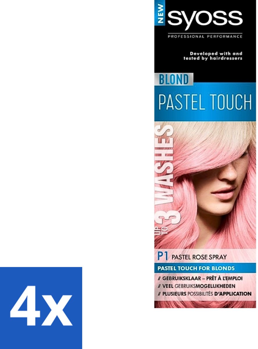 4 x Syoss Color Blond Pastel Touch P1 Pastel Rose - Haarverf Spray - Pastel Rose - Haarverf Spray - Pastel Rose - Blond - Salonplex Technologie - Haarverlichting
