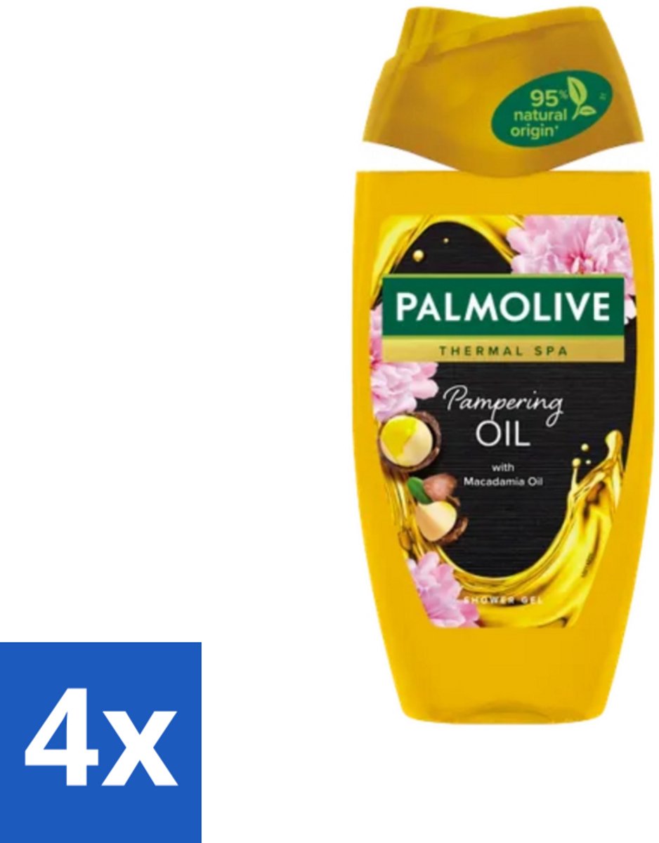 4 x Palmolive - Thermal Spa - Douchegel - Pampering Oil - Macadamia - 250 ml - Douchegel - Pampering Oil - Macadamia-olie - Peonyzaadolie - Spa Ervaring