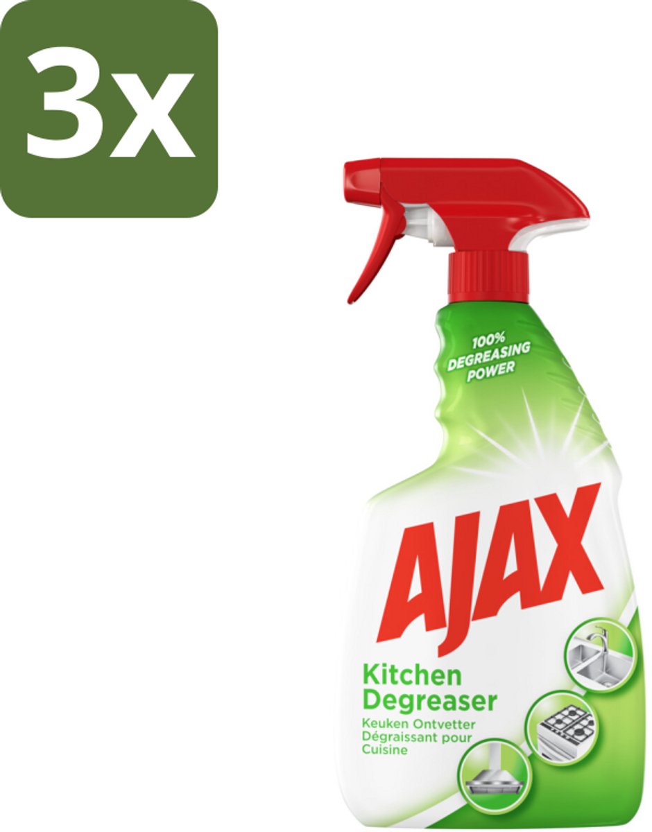 3 x Ajax Keukenspray 750 ml - Keukenontvetter - Vetverwijderen - Keuken Reinigen - Keukenoppervlakken Reinigen - Hardnekkig Vet Verwijderen