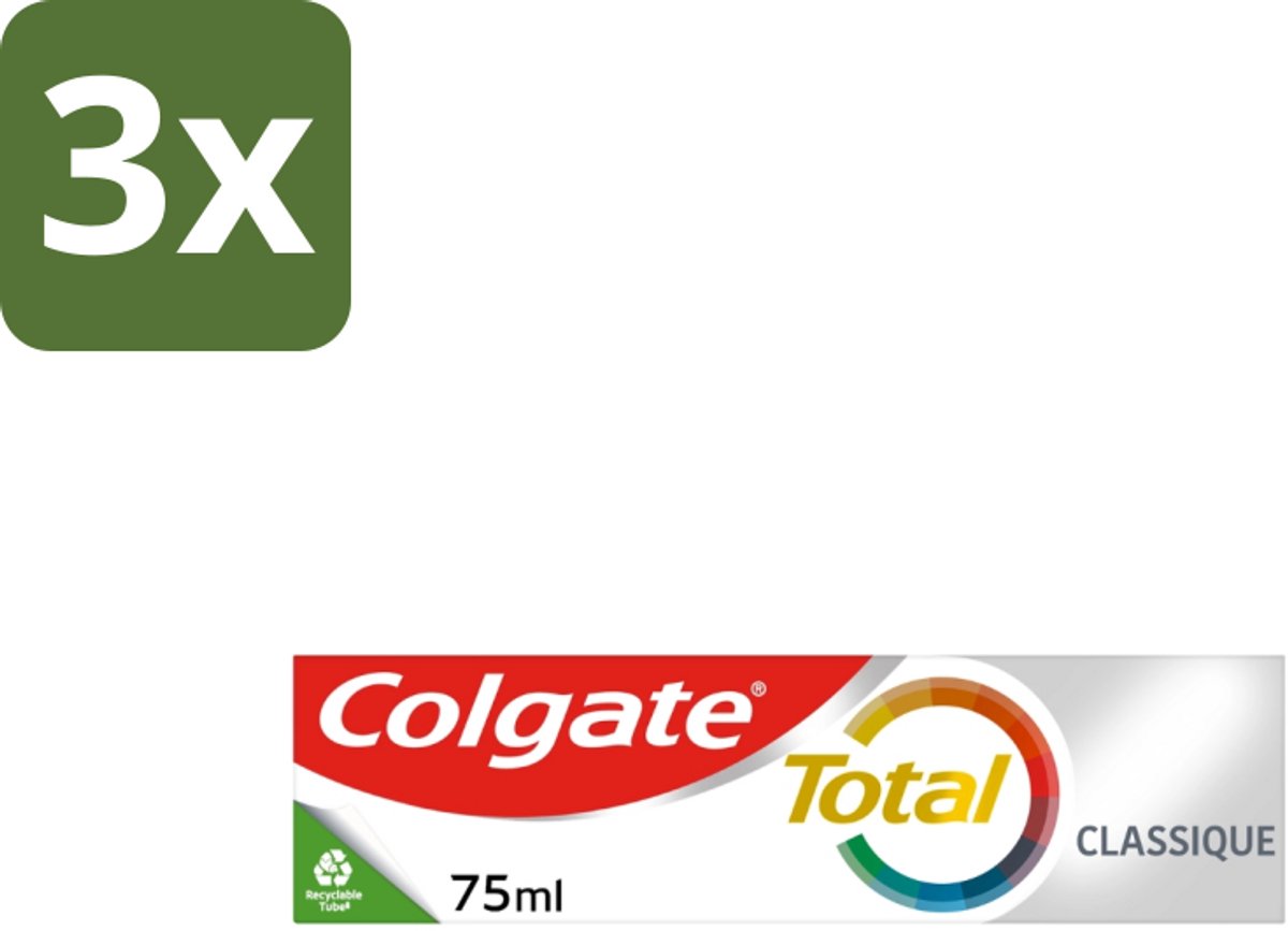 3 x Colgate - Total Classic - Tandpasta - 75ml - Tandpasta - Mondhygiëne - Tandplak - Tandsteen - Gaatjes