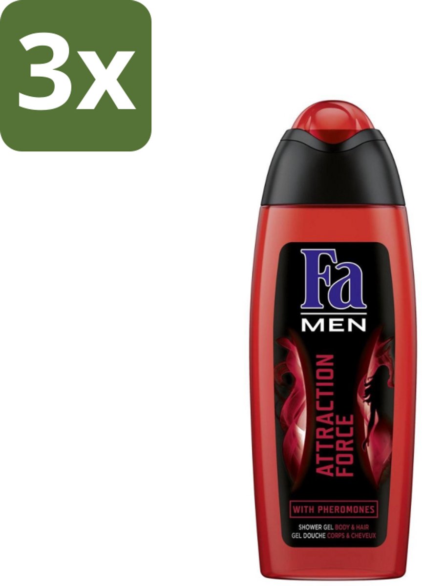 3 x Fa - Douchegel - Attraction Force - Mannen Lichaam & Haar - Bergamot & Limoen - Verfrissend - 250 ml - Douchegel Mannen - Douchegel Lichaam Haar - Bergamot Limoen - Verfrissend - 2 In 1 Douchegel