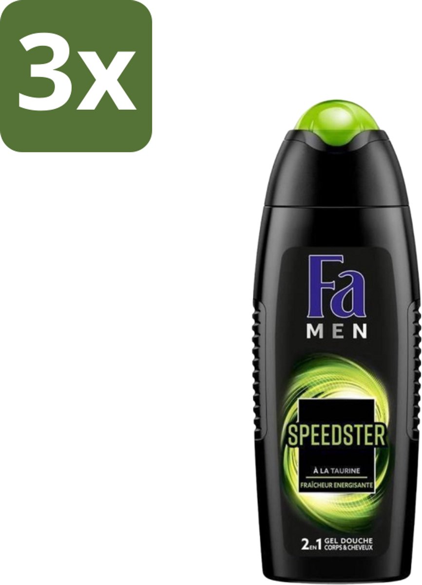3 x Fa Men - Douchegel - Speedster - Verfrissend & Energiek - Langdurig - 250 ml - Douchegel Mannen - Energieke Geur - Verfrissende Geur - Taurine - Langdurig Effect