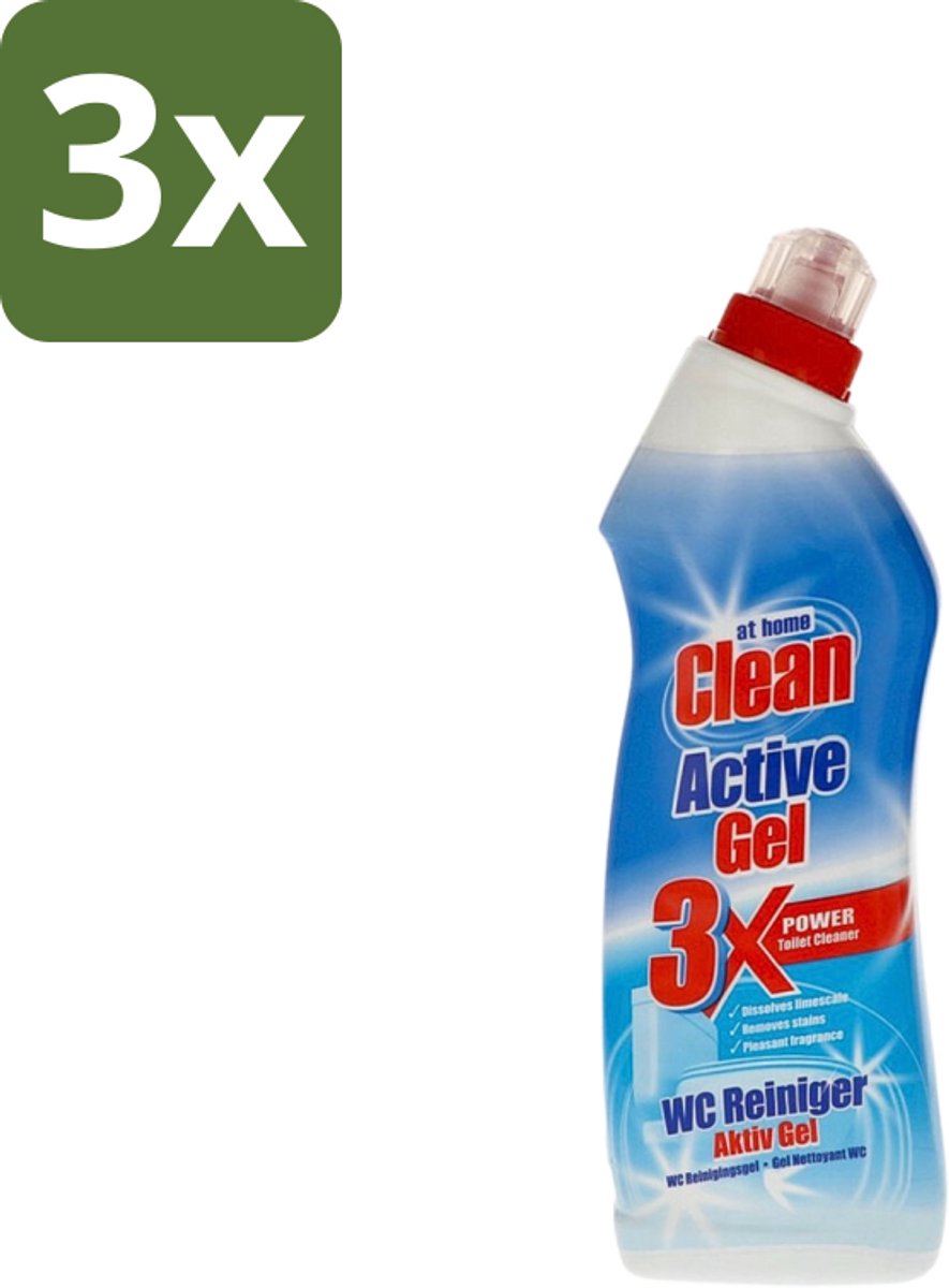 3 x At Home - Clean - Active Gel - Toiletreiniger - Extra Krachtig - 750 ml - Toiletreiniger - Kalkverwijdering - Toilet Reinigen - Toilet Reiniging - Toilet Hygiëne