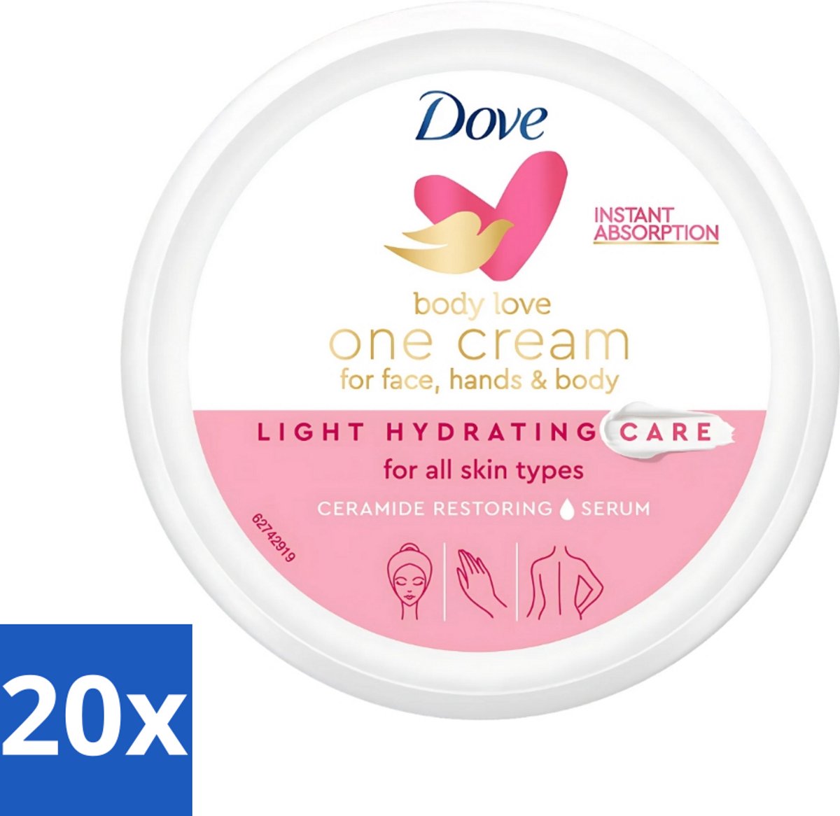 20 x Dove - Body Love - One Cream - Hydraterend en voedend - 250 ml - Hydratatie - Voeding - Huidzorg - Ceramide - Huidbarrière