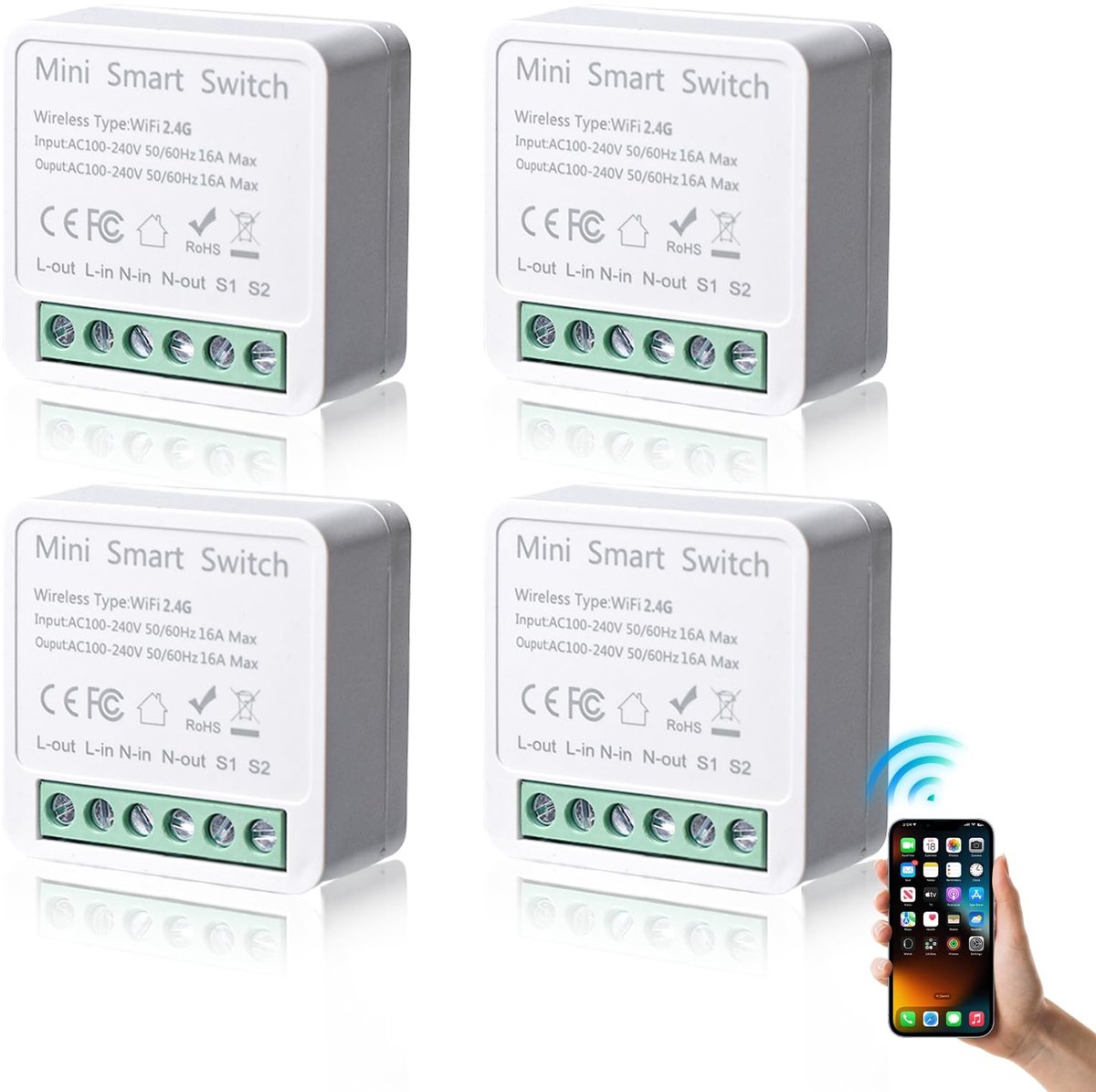 Solidchoice - 4 Stuks Slimme Lichtschakelaar Module met WiFi