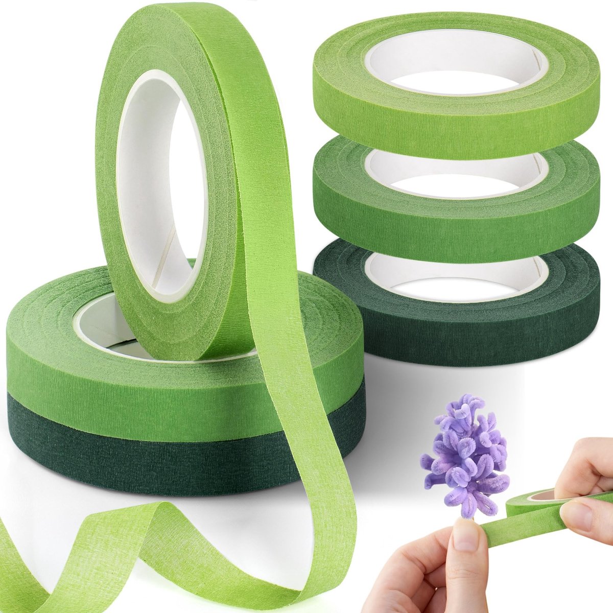 Solidchoice- Bloemistape Groen - Zelfklevend - Bloemenband - 6 Stuks - 30 Meter per Rol - Flexibel en Eenvoudig in Gebruik - Bloemenlint