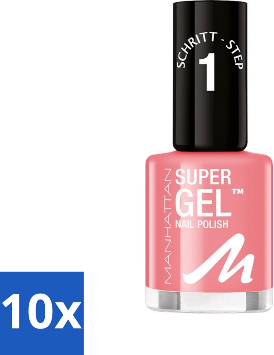 10 x MANHATTAN Cosmetics - Gel Nagellak - Super 240 Pop Princess Pink - Glanzend & Langdurig - 12 ml - Gel Nagellak - Super Gel Nagellak - 3d Gel Effect - Langdurige Nagellak - Pop Princess Pink